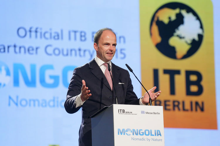 Dr. Christian Göke, CEO de Messe Berlin GmbH, en la ceremonia de apertura de ITB Berlin 2015.